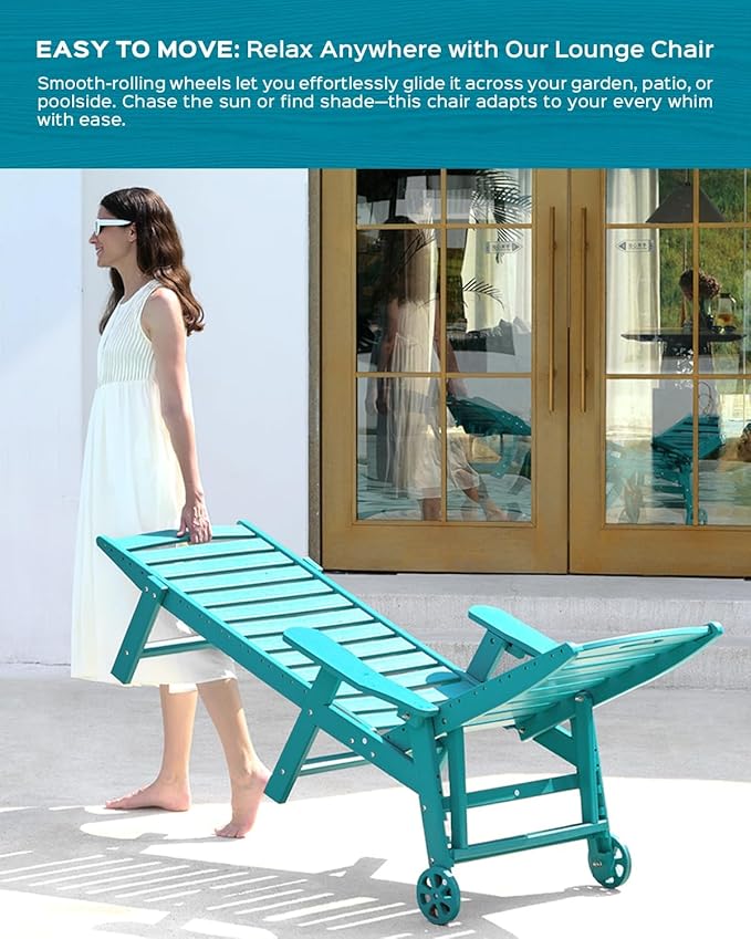 Lounge Chair Outdoor, Oversized Chaise Lounge Chair with 5 Positions, HDPE, P...