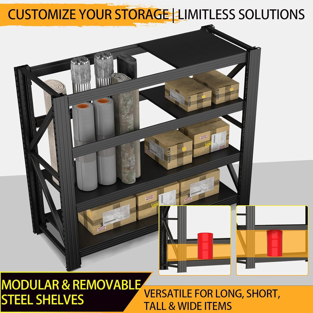 71" W Metal Shelving Unit, 4-Tier Adjustable Storage Shelves