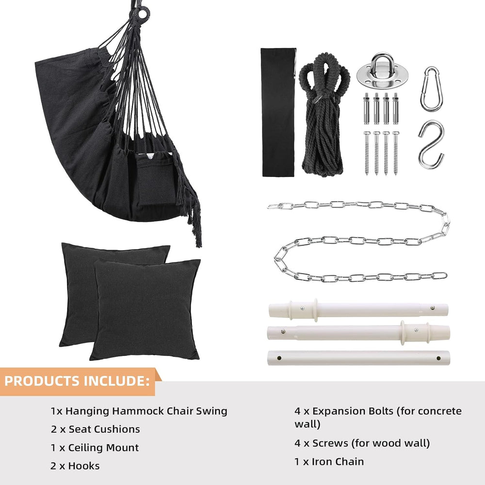 Goutime Hammock Chair,Hanging Rope Ceiling Swing,Grey