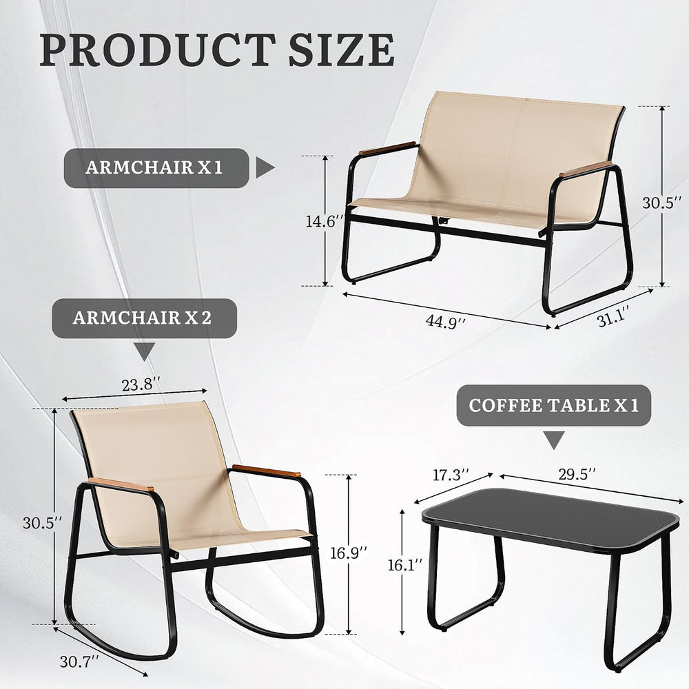 YITAHOME 4 Pieces Patio Furniture Set, Textilene Patio Set w/Wooden Armrest R...