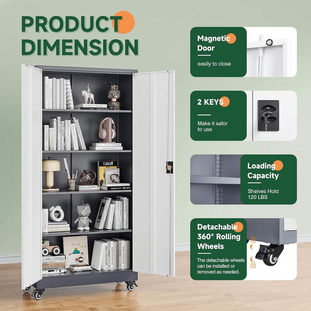 Metal Garage Storage Cabinets with Lock Door and Adjustable Shelves, Steel To...