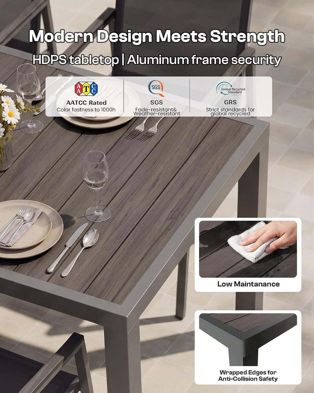 Outdoor Dining Set, 7 Piece Aluminum Patio Table and Chairs Set, All Weather ...