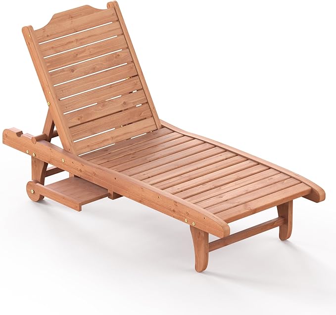 Wooden Chaise Lounge Chair, 3-Position Adjustable Outdoor Tanning Chair with ...