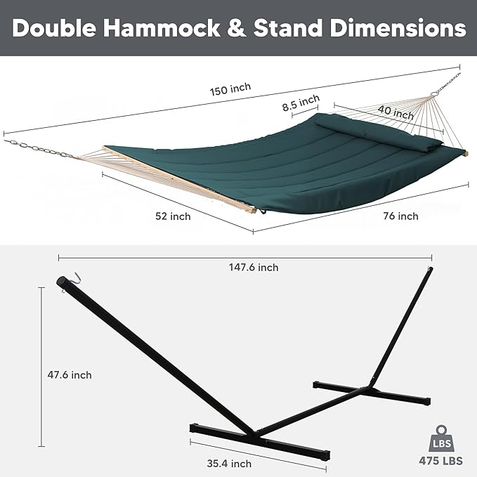 SUNCREAT Hammocks Two Person Hammock with 12ft Stand Included, Max 475lbs Cap...