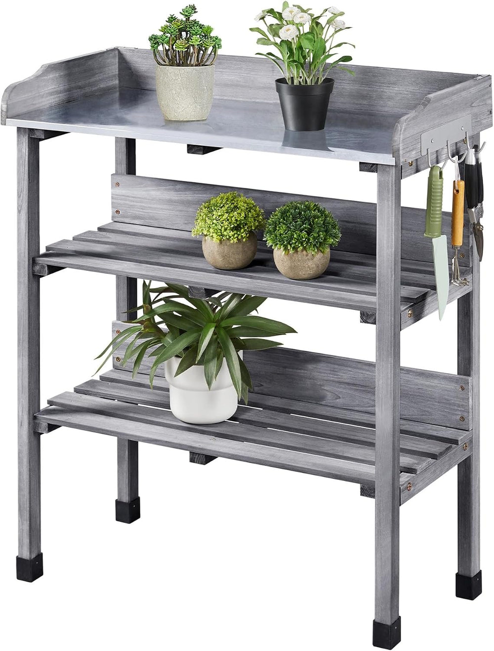 Yaheetech Potting Bench Outdoor Console Table w/3-Tier Storage,Gray