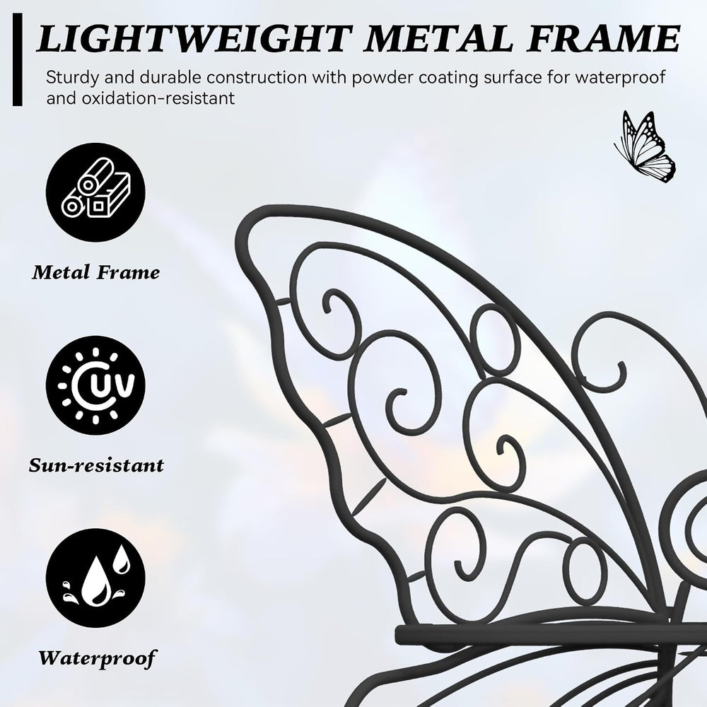 49 Inch Outdoor Butterfly Bench with Cast Iron Metal Frame, Black