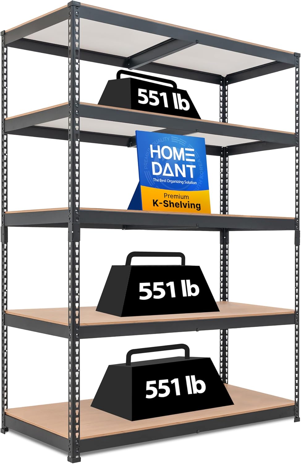 HOMEDANT Black 47.7" Deep 5 Tier Storage Shelves Garage Shelving Unit Metal