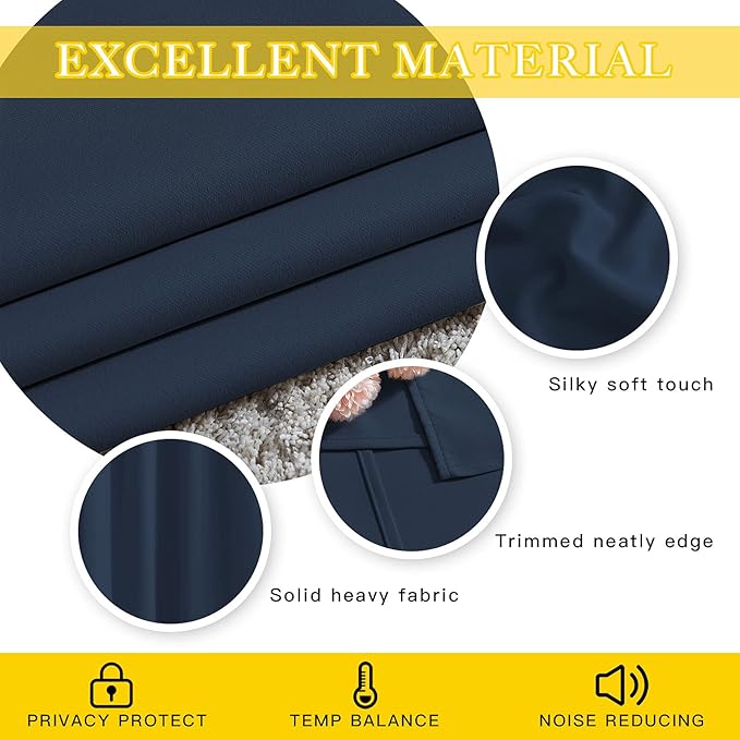 NICETOWN Blackout Navy Blue Bedroom Curtain 118 inches Long, Grommet Thermal ...