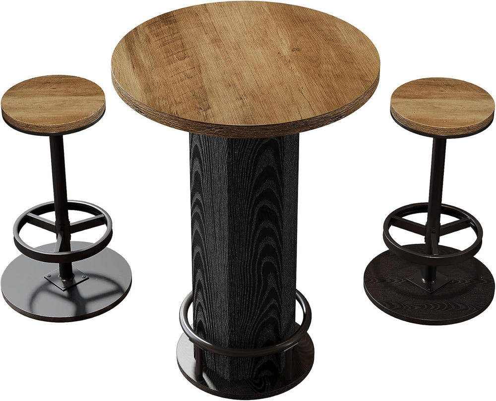 Tribesigns Round Bar Table with Chairs, Industrial Bistro Sets with 2 barstoo...