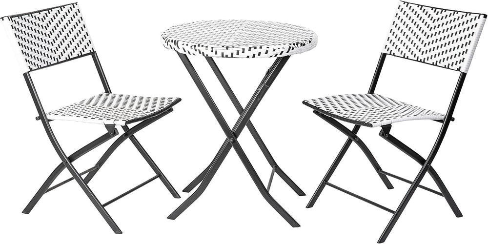 EMMA + OLIVER Black/White Three Piece Folding Bistro Set
