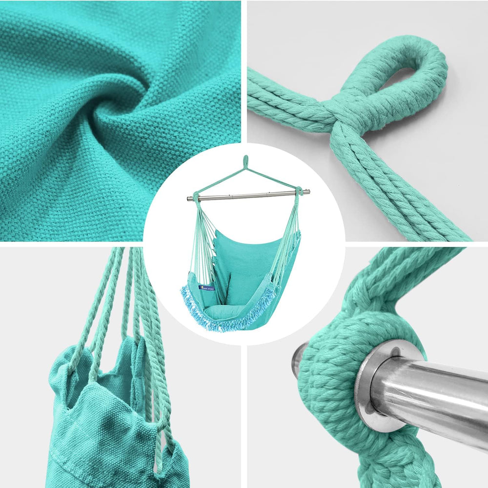 Gold Armour Hammock Chair Hanging Rope Swing Max 500lbs, 2 Seat Cushions Incl...