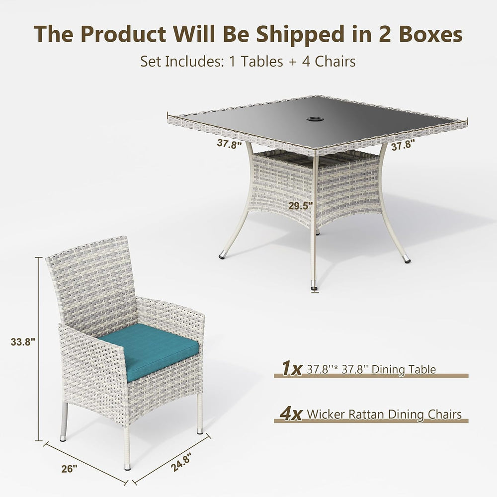 Outdoor Dining Set, 5-Piece Patio Furniture Set with Tempered Glass Table and...