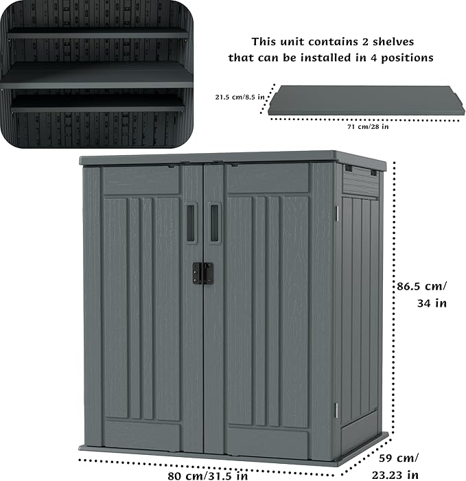 EHHLY Heavy Duty Small Storage Cabinet Outdoor Weatherproof, 14 Cuft Garage S...