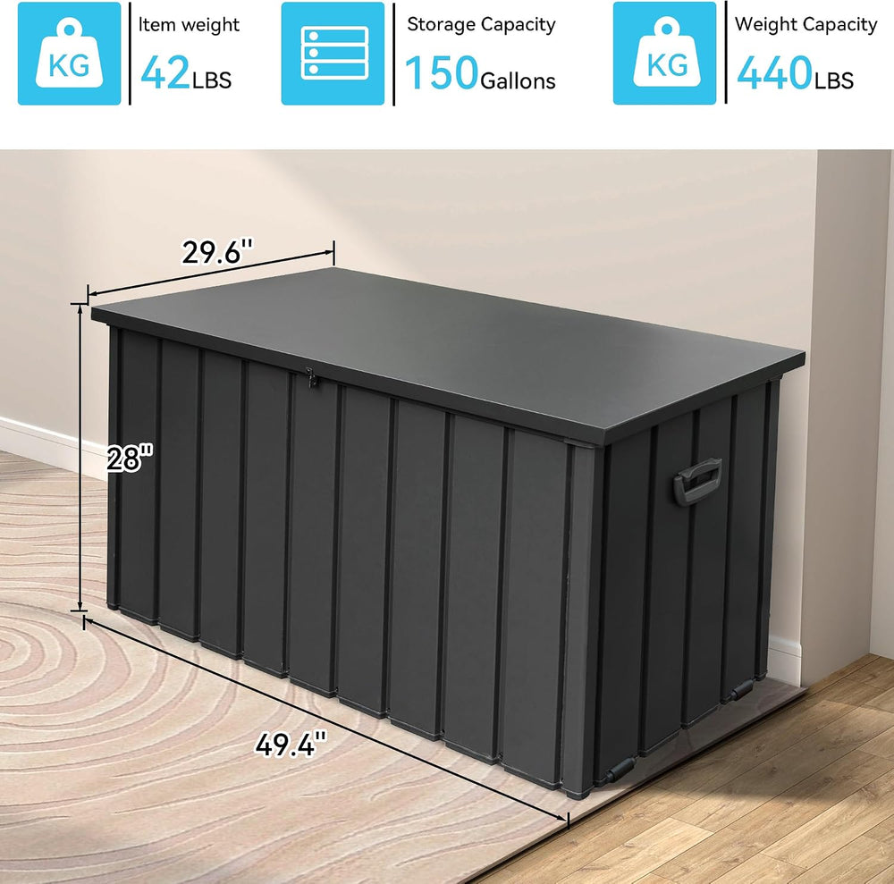Outdoor Metal Storage Deck Box Waterproof 150 Gal Patio Pool Deck Box