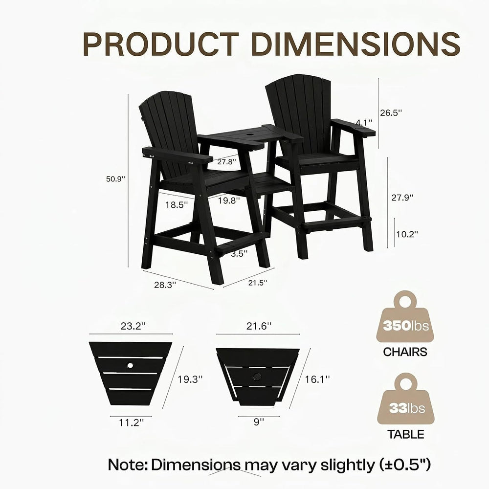 GLANC Tall Adirondack Chairs Set of 2, All Weather HDPE Bar Height Balcony Ad...
