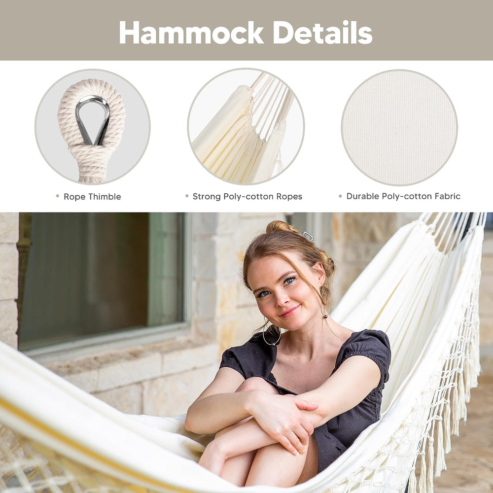 Portable Outdoor Hammock with Stand Included, Double Hammock with Tassel for ...