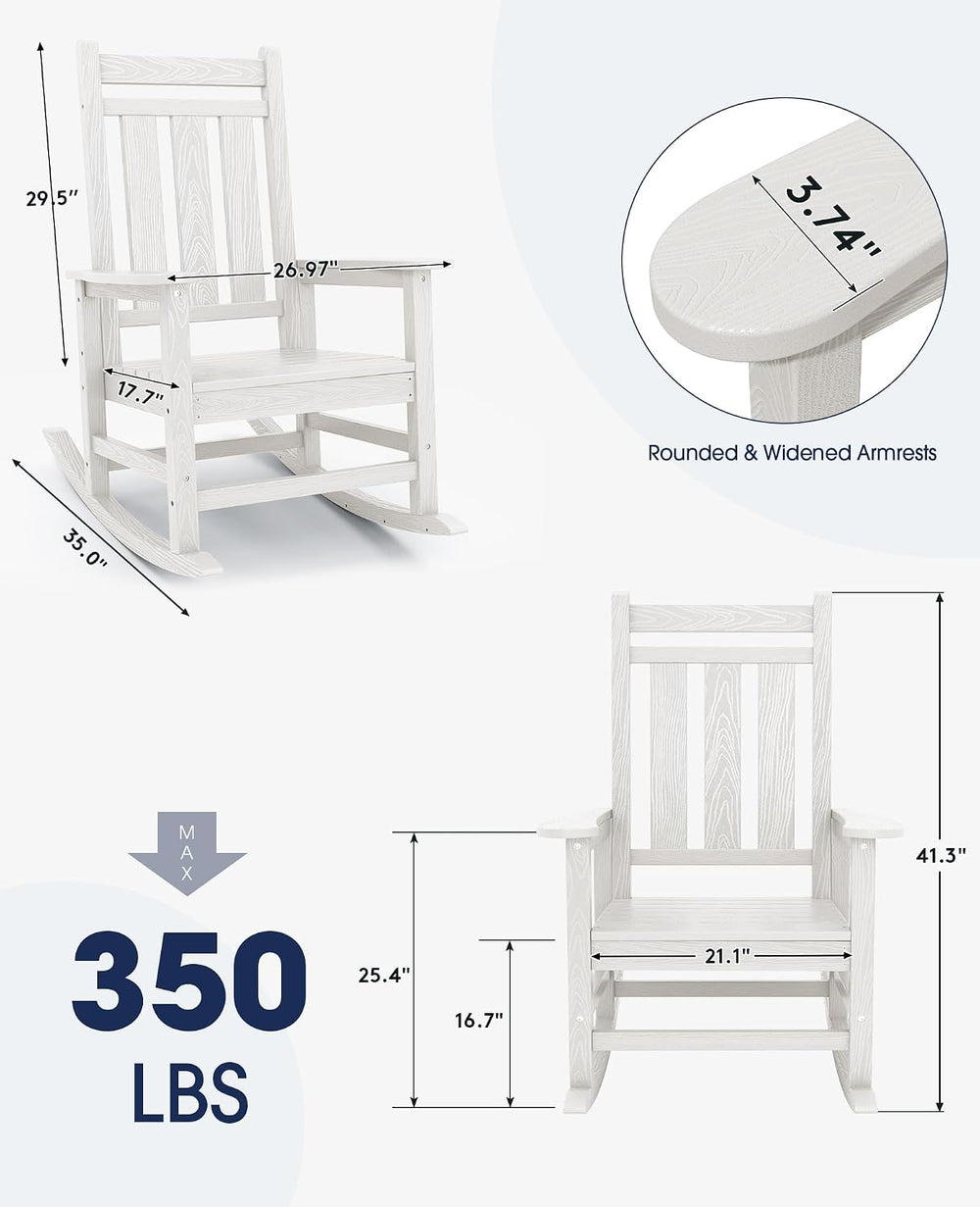 KINGYES Oversized Outdoor Rocking Chair Set of 2, HDPE Patio Rockers, White