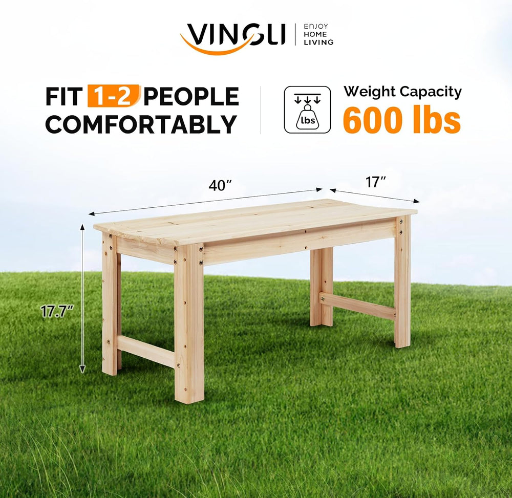 VINGLI Outdoor Wood Bench, 40" Outdoor Bench Patio Wooden Bench Garden B...