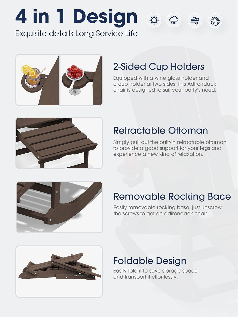 KINGYES HDPE Adirondack Rocking Chair Set of 2