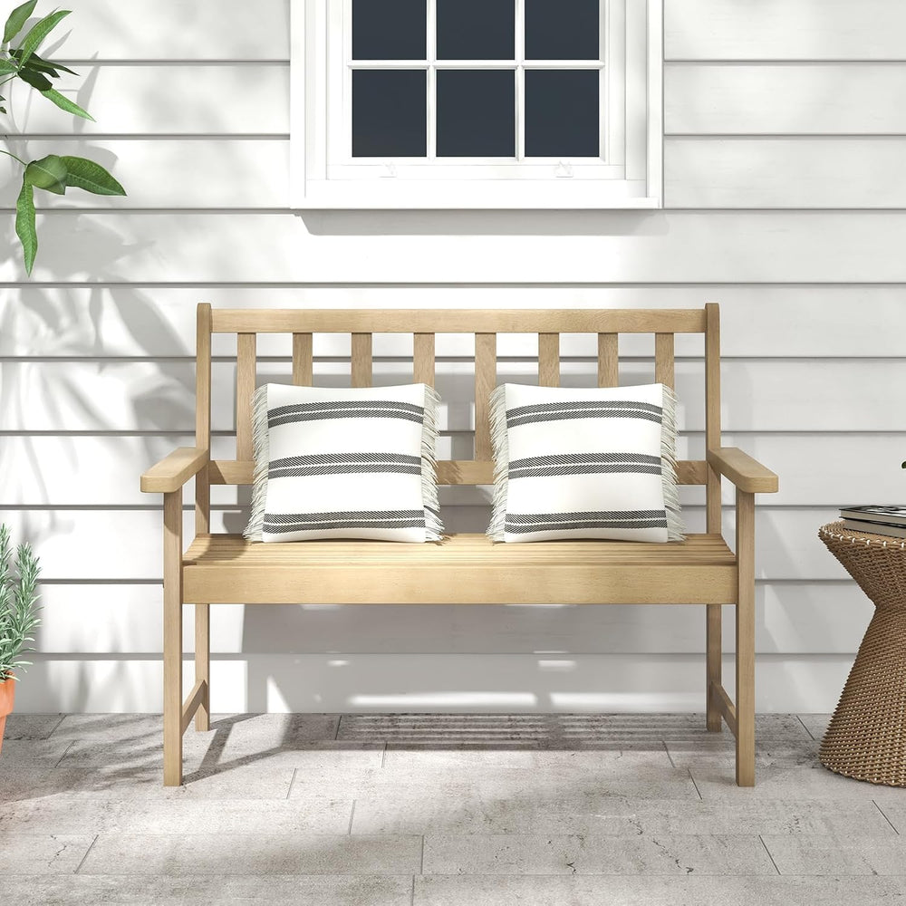 Tangkula Outdoor Teak Wood Garden Bench, 2-Person Patio Bench