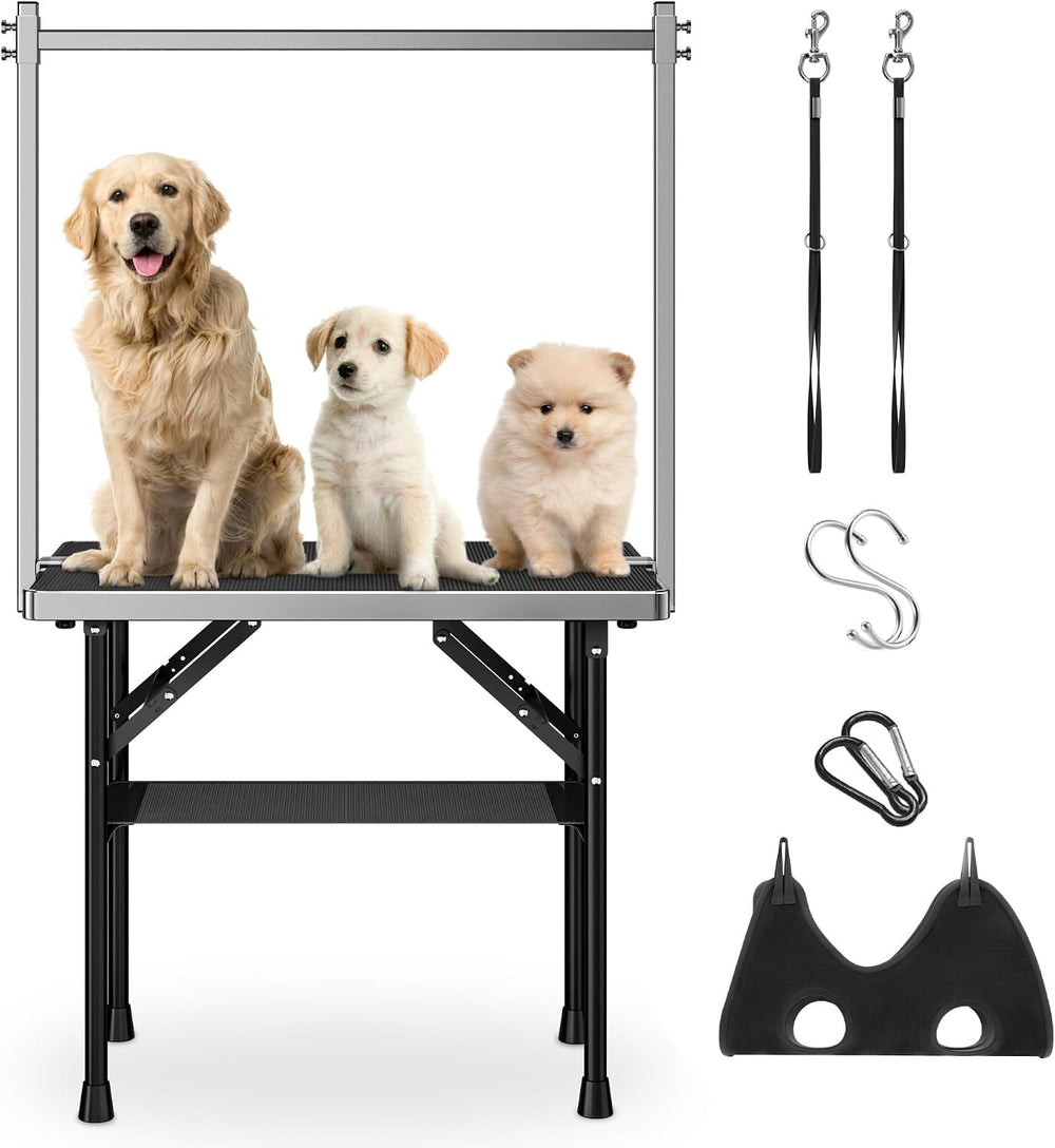 Dog Grooming Table with Arm, Hammock, Nooses, 35.5"L×23.6"W Tabletop