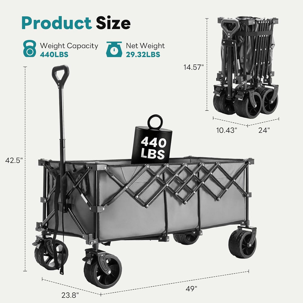 DUMOS 49" L Collapsible Wagon with Wheels, Large Folding Wagon Cart 440LBS