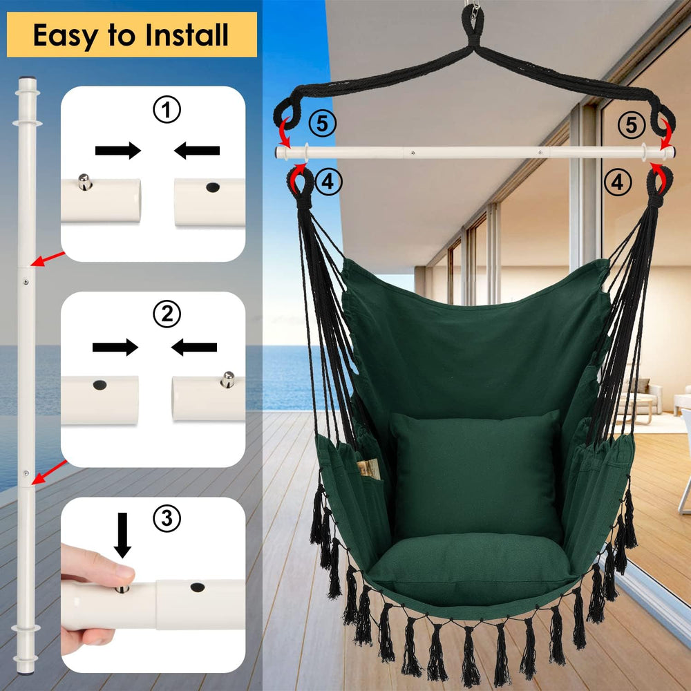 Y- STOP Hammock Chair Hanging Rope Swing, Max 500 Lbs, 2 Cushions Included, L...