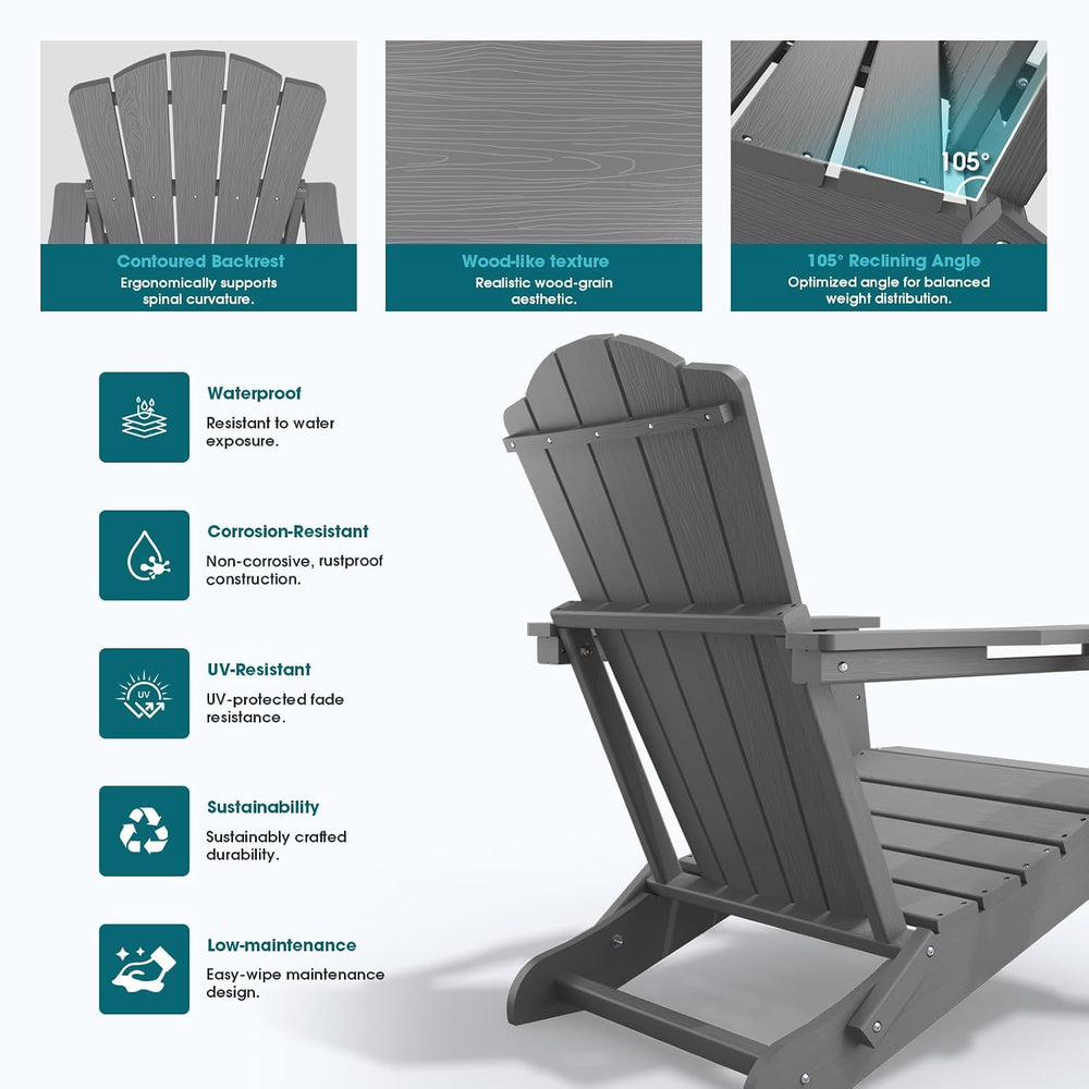 THOEOE Folding Adirondack Chair, All-Weather Fire Pit Chair with Cup Holder