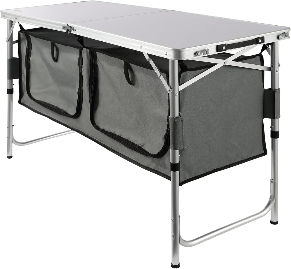 VEVOR Camping Kitchen Station, 3 Adjustable Height Folding Outdoor Camp Cooki...