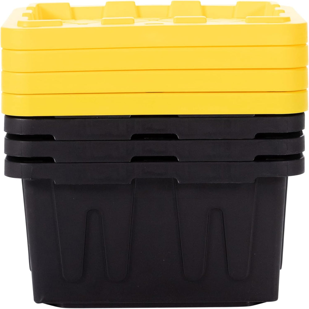 Plastic 5-Gallon Storage Tote with Lockable Lid, 4-Pack - Black/Yellow