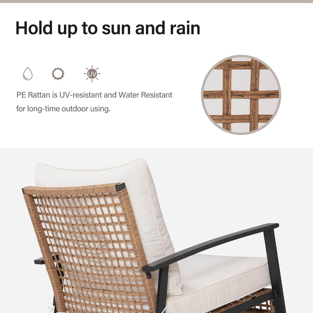 3-Piece Rocking Bistro Set, Outdoor Patio Furniture with Thick Cushions and 2...