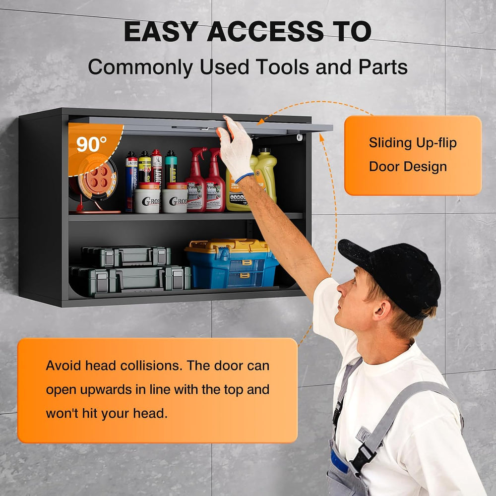 Metal Wall Cabinet with Locking Door and Shelf, Hanging Garage Cabinets with ...