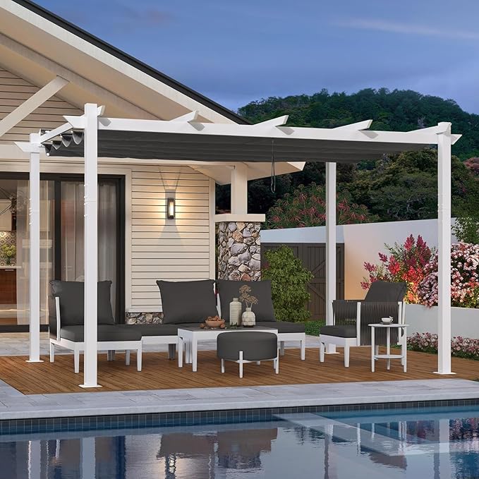 PURPLE LEAF 10' x 13' Aluminum Outdoor Pergola White Wind-Resistant R...