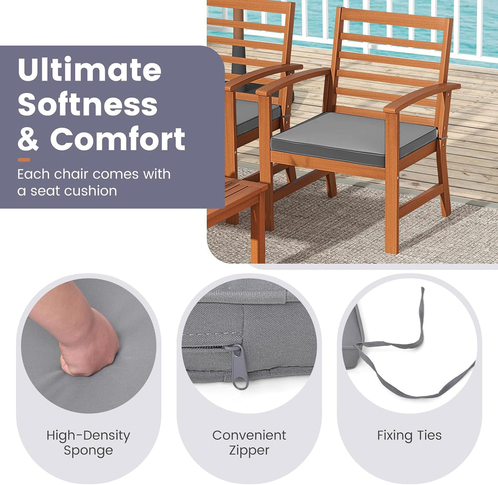 Tangkula 4 Pieces Outdoor Furniture Set, Acacia Wood Conversation Set w/Soft ...