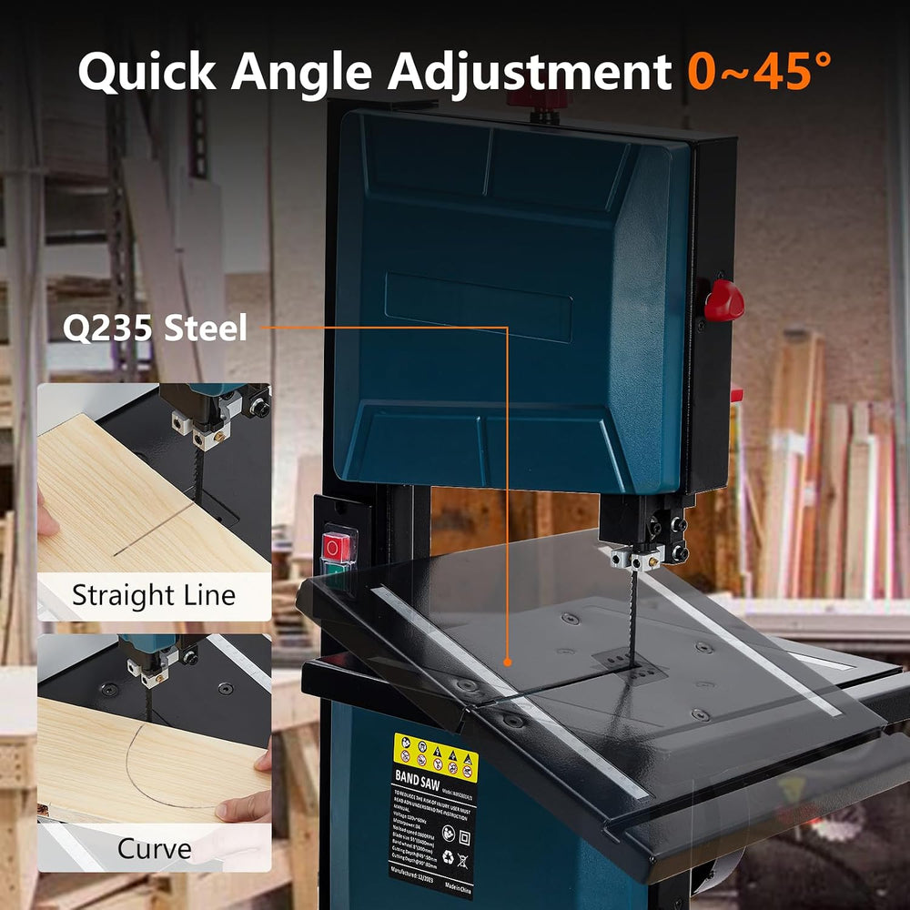 8 in Band Saw, ExploreHorizon 0-45 Tilting Range, 3A & 1800RPM Pure Coppe...