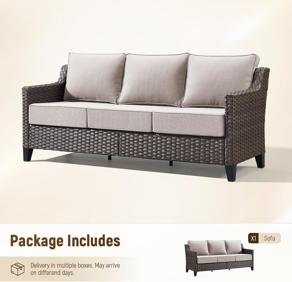 Luxury 6" Thick Cushioned 3-Seat Outdoor Patio Sofa