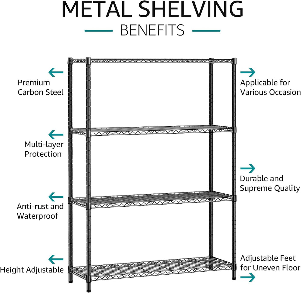 1400 LBS Garage Black Shelving Wide Storage Shelves 4 Tier Adjustable Heavy D...