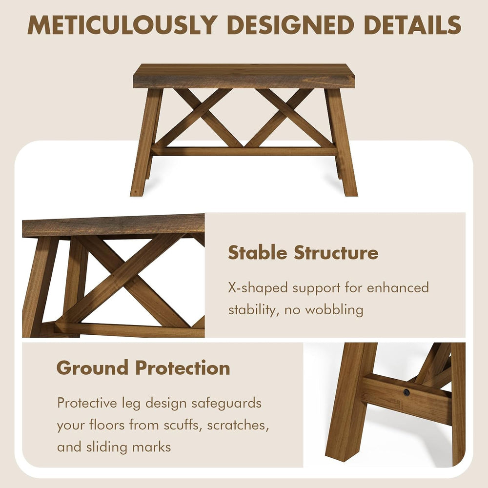 Wnutrees 30" Farmhouse Solid Wood Bench, Rustic Entryway Bench, Natural