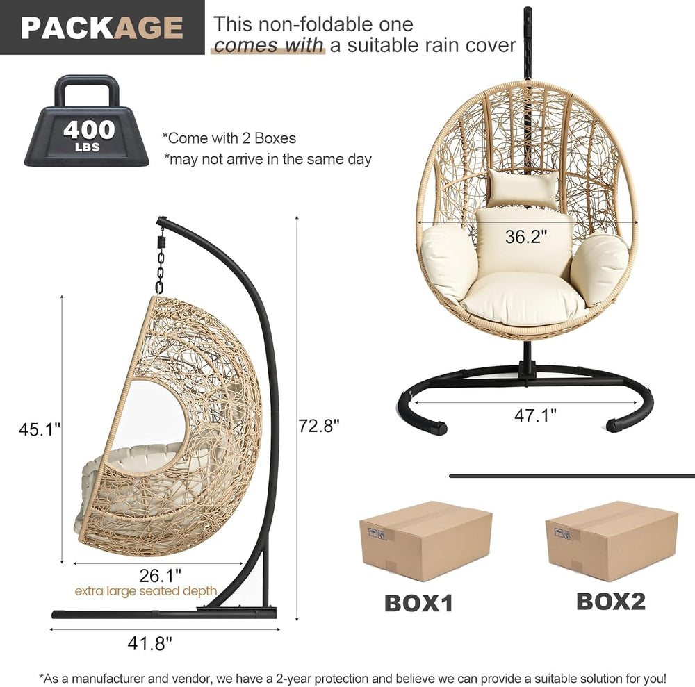 Oversized Hanging Egg Chair with Stand Outdoor Wicker Swing Chair Comfy Hammo...