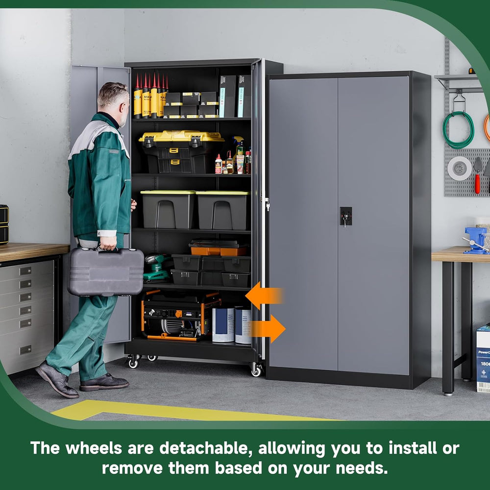 Letaya Metal Garage Storage Cabinets with Lock Door and Adjustable Shelves, S...
