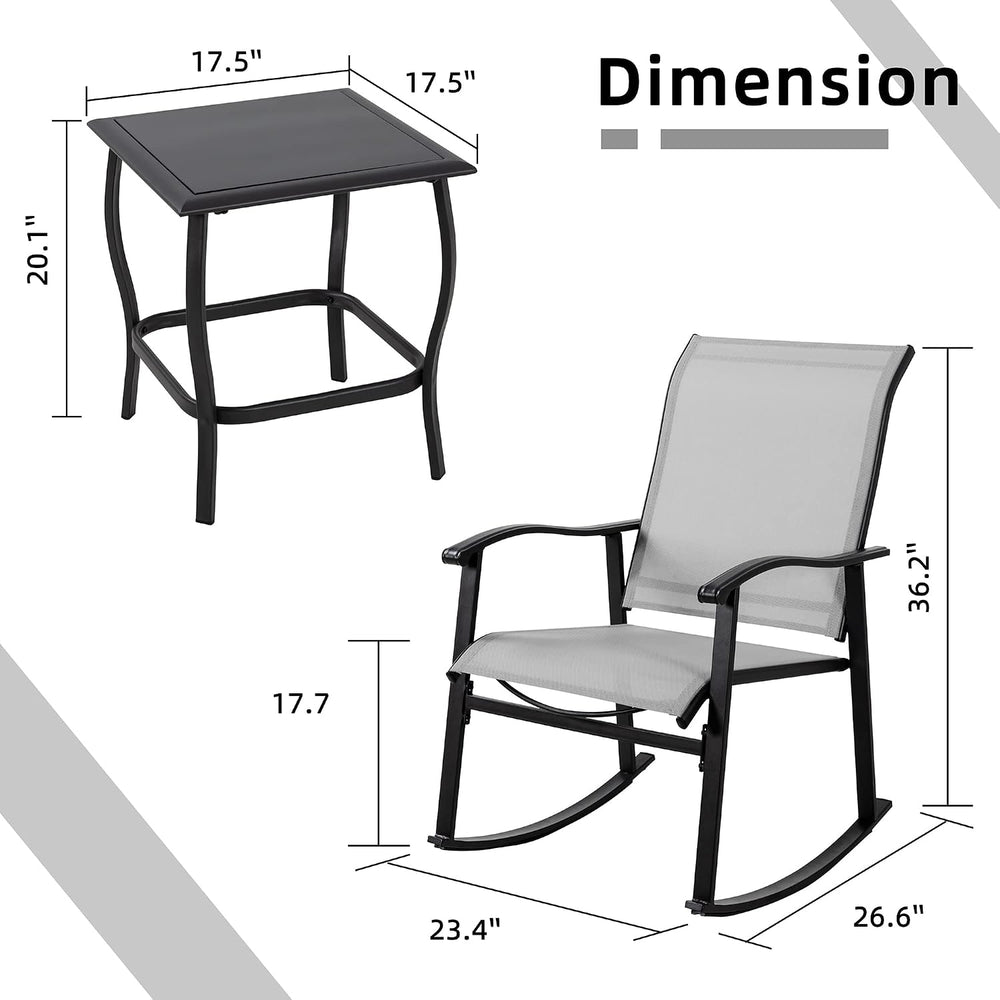 Vongrasig 3 Piece Outdoor Rocking Bistro Set, Textilene Fabric Small Patio Fu...