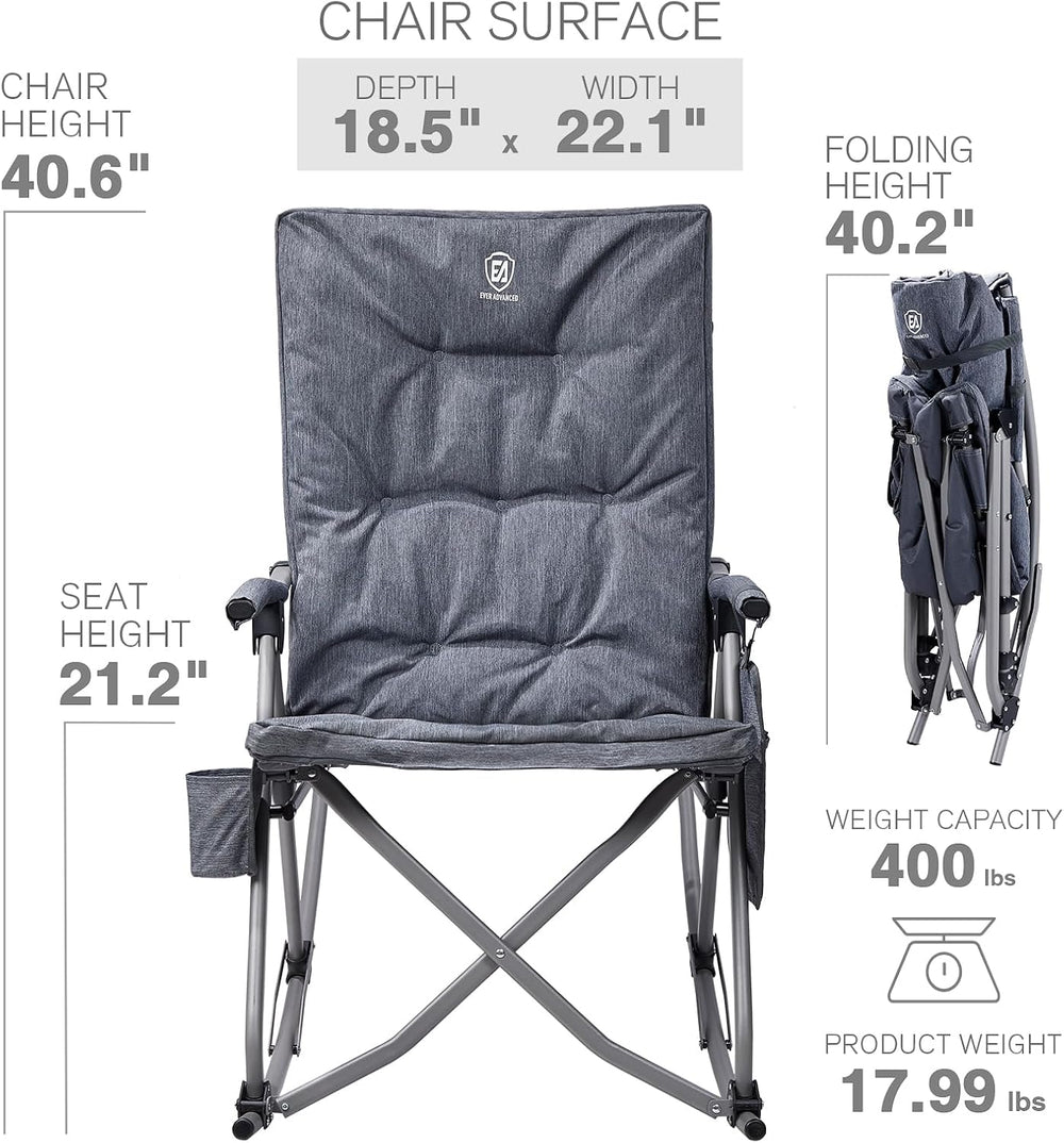 EVER ADVANCED Oversized Folding Rocking Camping Chairs Set of 2, Padded