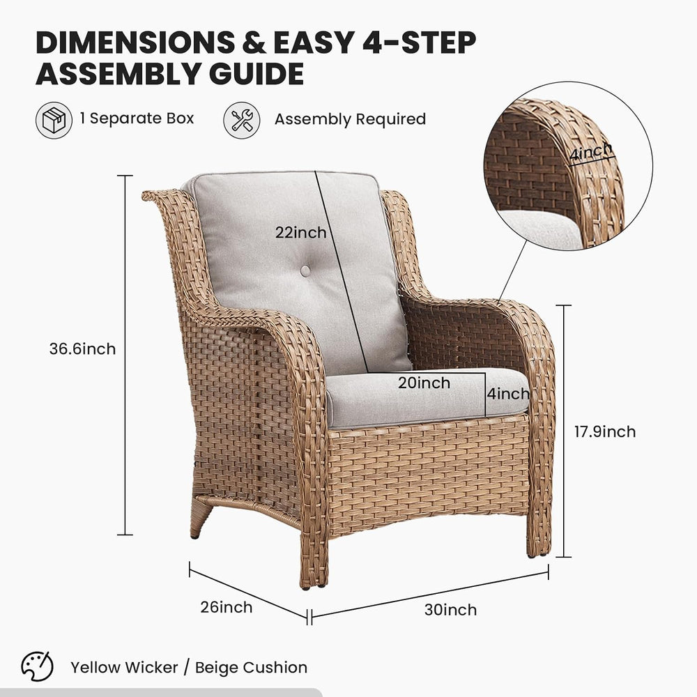 Belord Patio Chairs Set of 2-300 LBS Weight Capacity Outdoor Wicker Chairs wi...