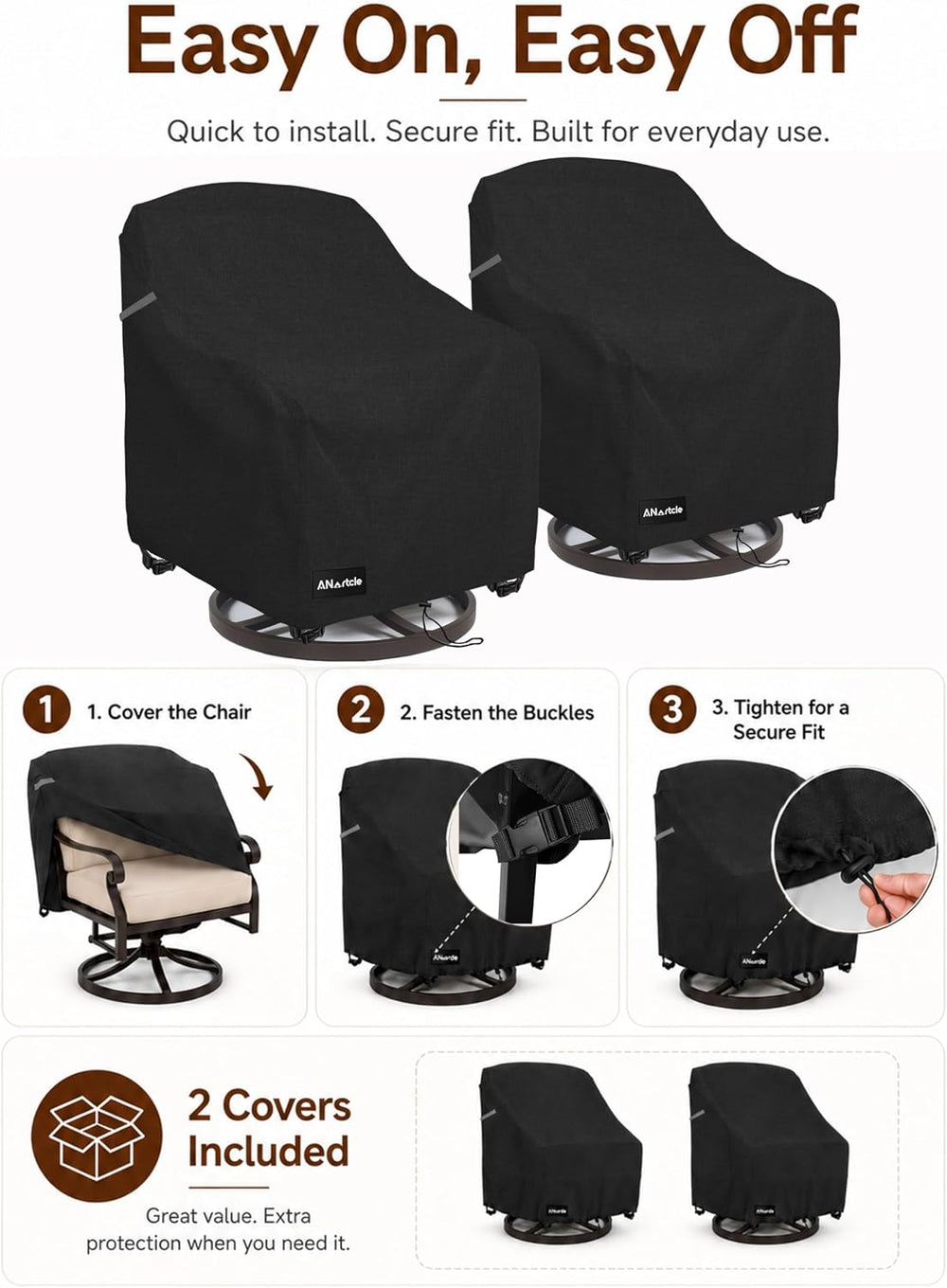 ANartcle Swivel Patio Chair Covers 2 Pack,Waterproof Heavy Duty Outdoor Chair...
