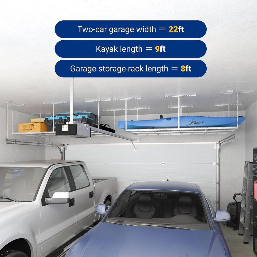 FLEXIMOUNTS 4x8 Overhead Garage Ceiling Storage Rack Organization, White