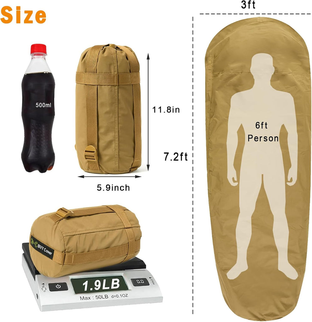 AKMAX Military Bivy Cover Sack Waterproof Sleeping Bag Shell Shelter Coyote