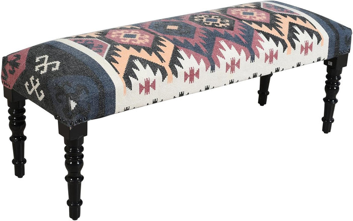 LR Home Upholstered Bench for Bedroom End of Bed |Southwestern Vintage Ottoman Bench with Cushion for Dining, Living Room, Entryway, Window, Outdoor | 47"D x 16"W x 18"H | Red/Ivory/Multicolor