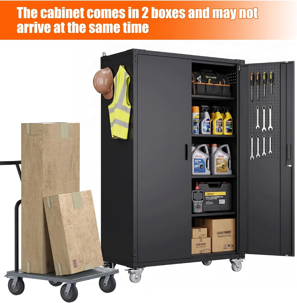 Upgraded Wide & Deep Metal Garage Storage Cabinet with Wheels,Black