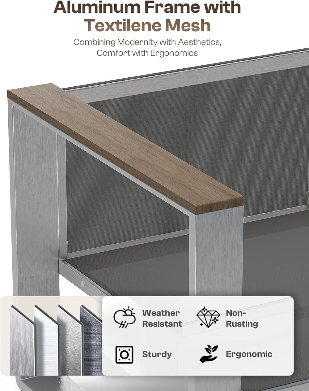 Aluminum Outdoor Furniture Set, 4 Seats Outdoor Patio Conversation Sets with ...