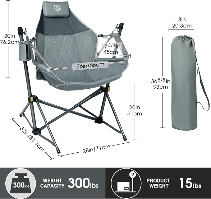 Timber Ridge Hammock Camping Chair with Adjustable Backrest, Heavy Duty Foldi...
